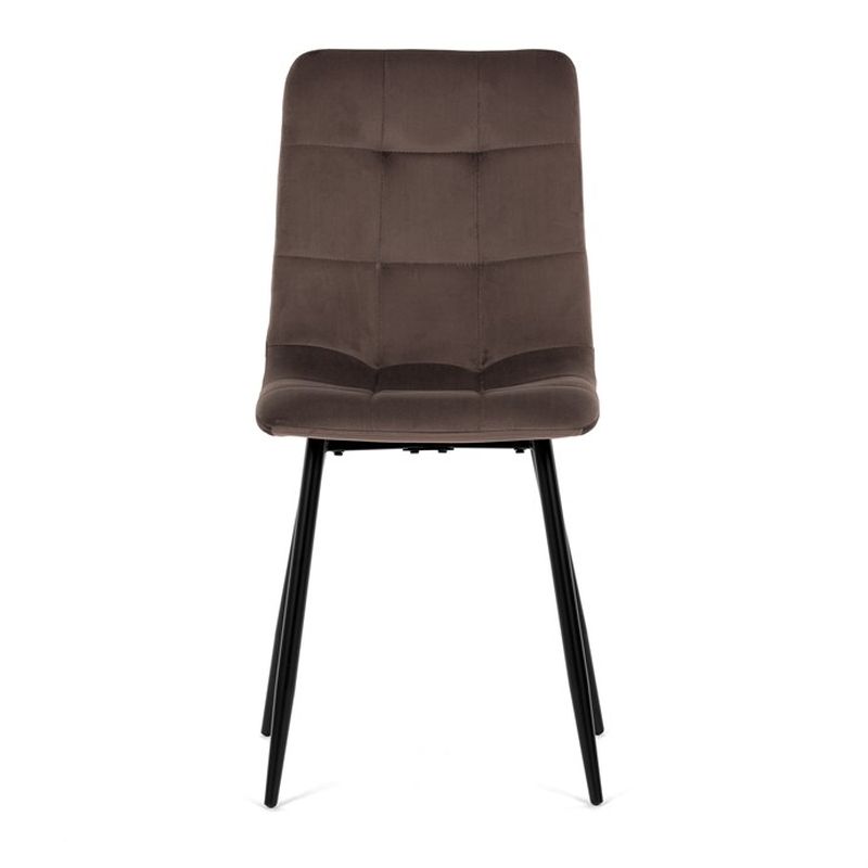 Jedálenská minimalistická stolička v industriálnom štýle, hnedá zamatová látka