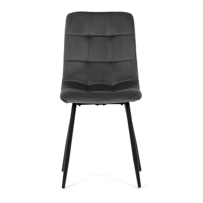 Jedálenská minimalistická stolička v industriálnom štýle, sivá zamatová látka