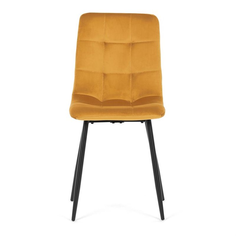 Jedálenská minimalistická stolička v industriálnom štýle, žltá zamatová látka