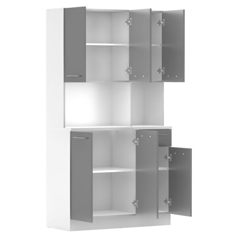 Šesťdverový kredenec, biela-grafit