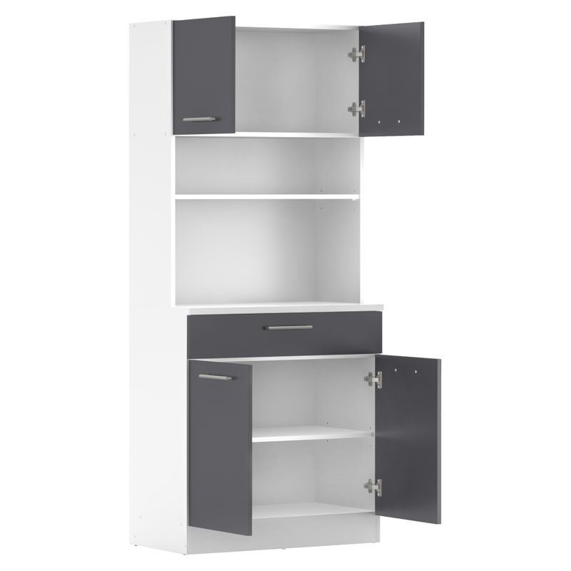 Štvordverový kredenec, biela-grafit