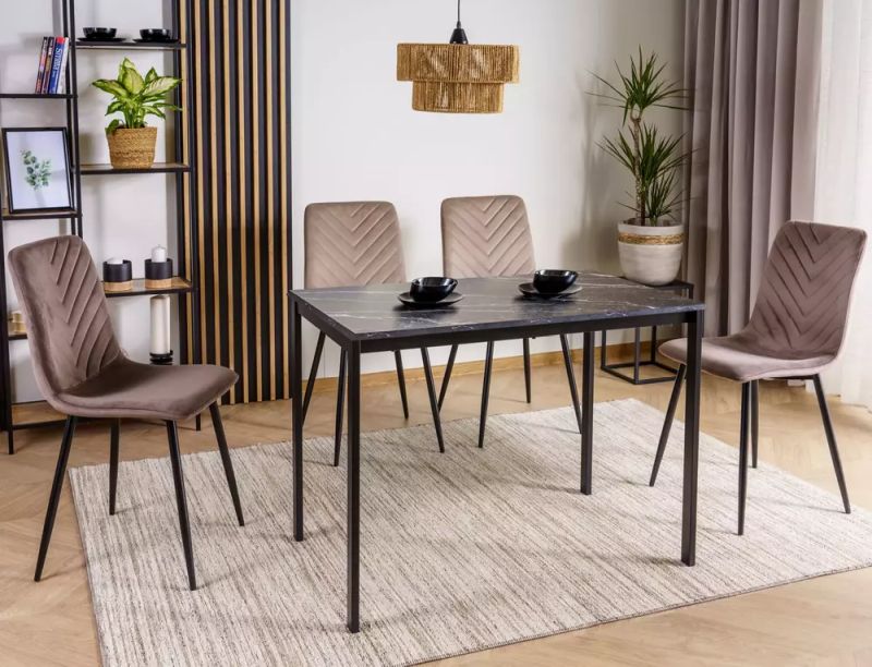 Jedálenský stôl 100x60, čierny mat-čierny efekt mramoru