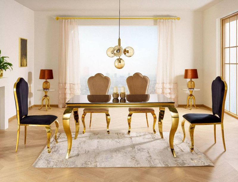 Jedálenský stôl z kovu a tvrdeného skla 150, zlatá-čierne sklo