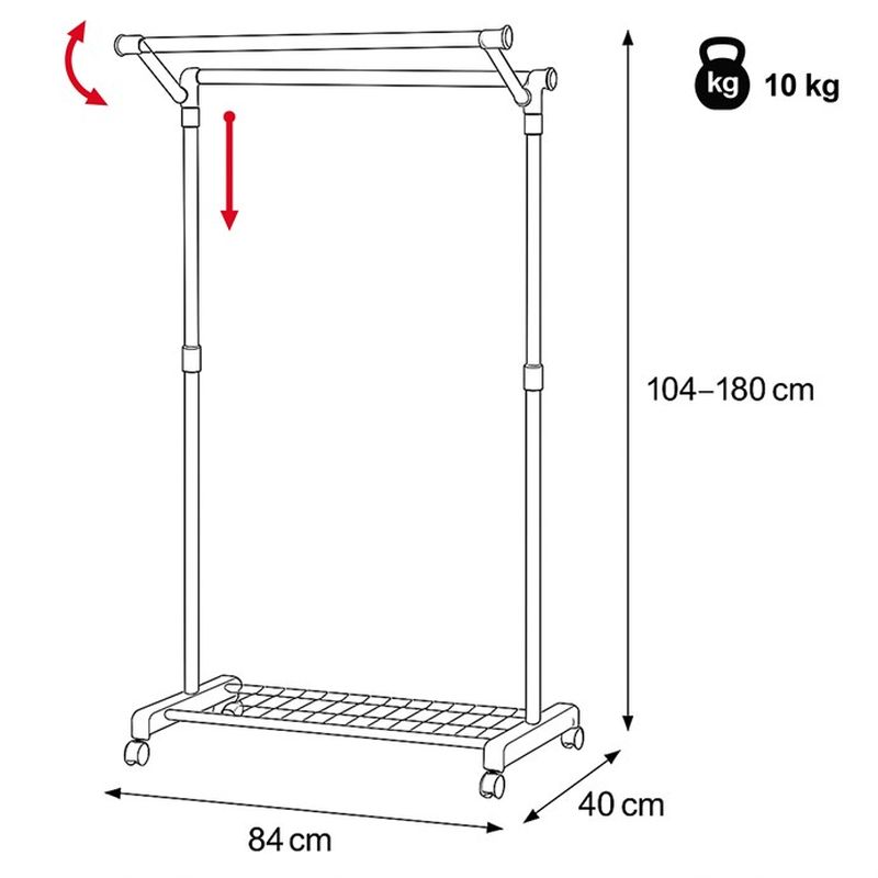 Stojan na šaty s výklopným ramenom, čierny