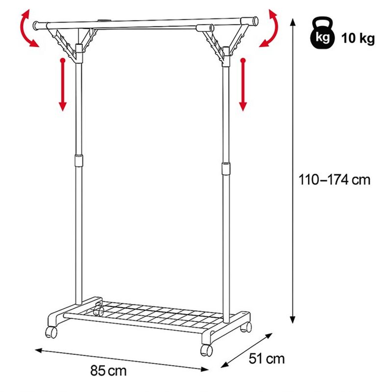 Stojan na šaty s výklopnými ramenami, čierny