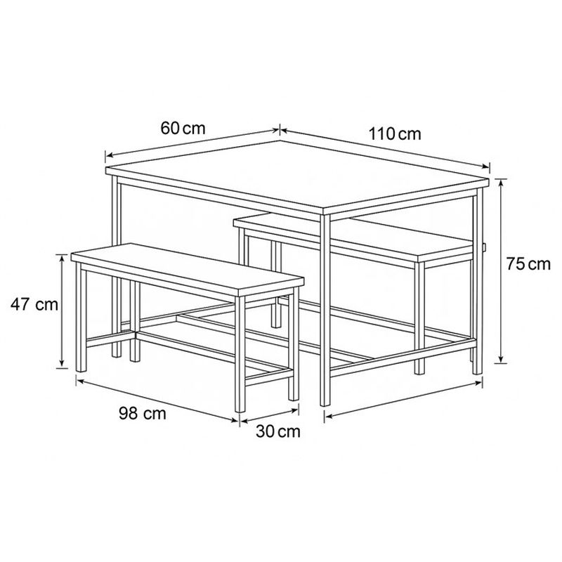 Jedálenský set, stôl a dve lavice, farba staré drevo