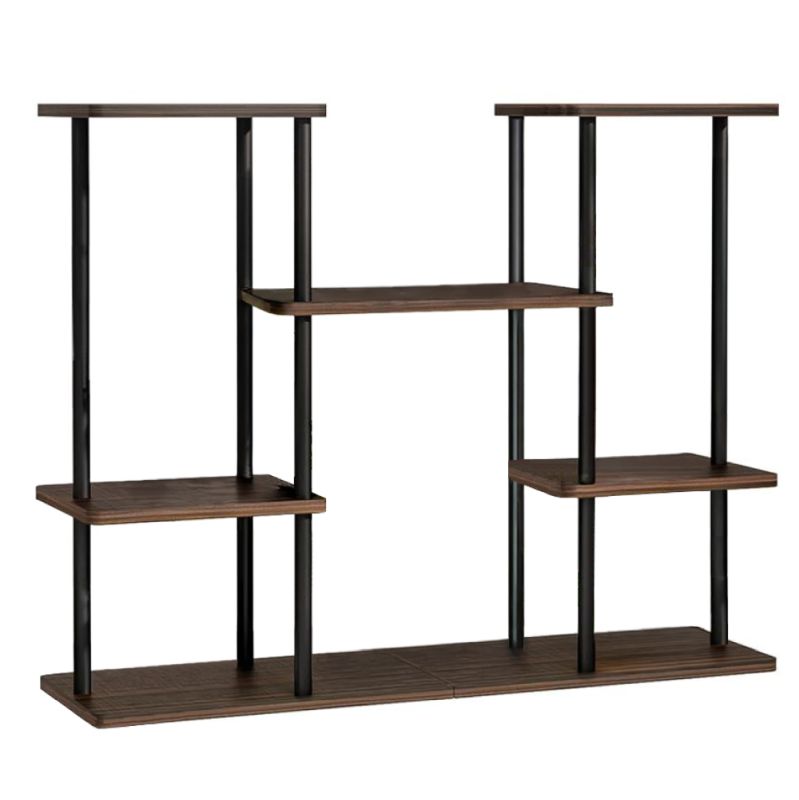 Kovový stojan na kvety, čierna-rustikálne drevo