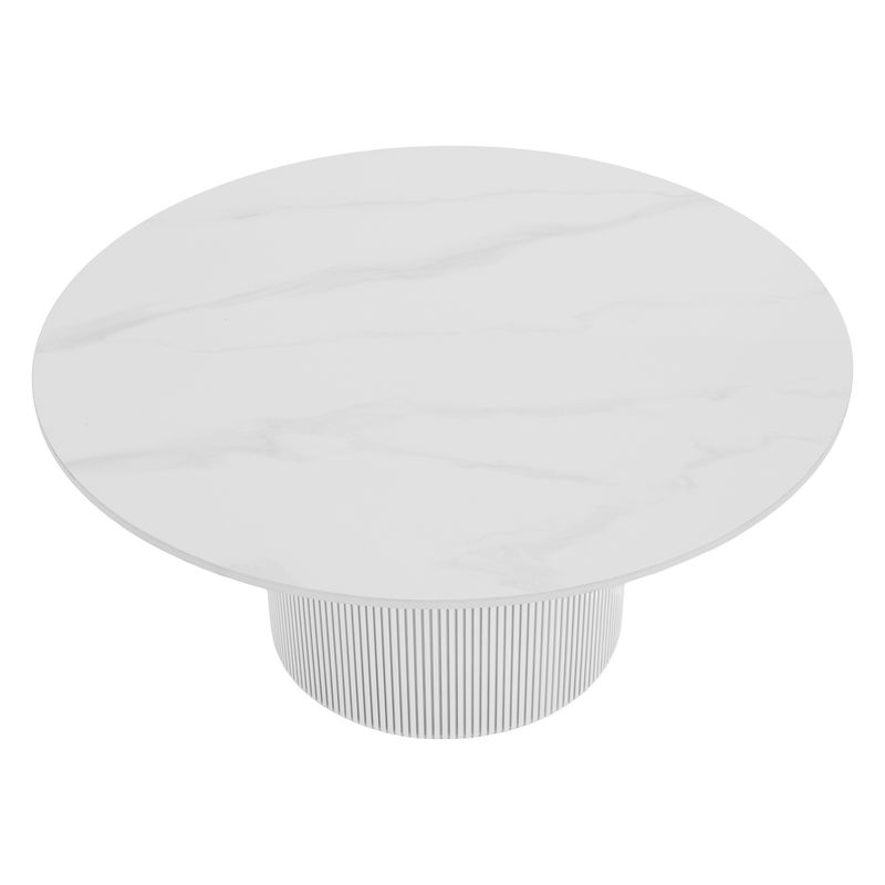Originálny okrúhly konferenčný stolík, biely mramor-MDF, priemer 80