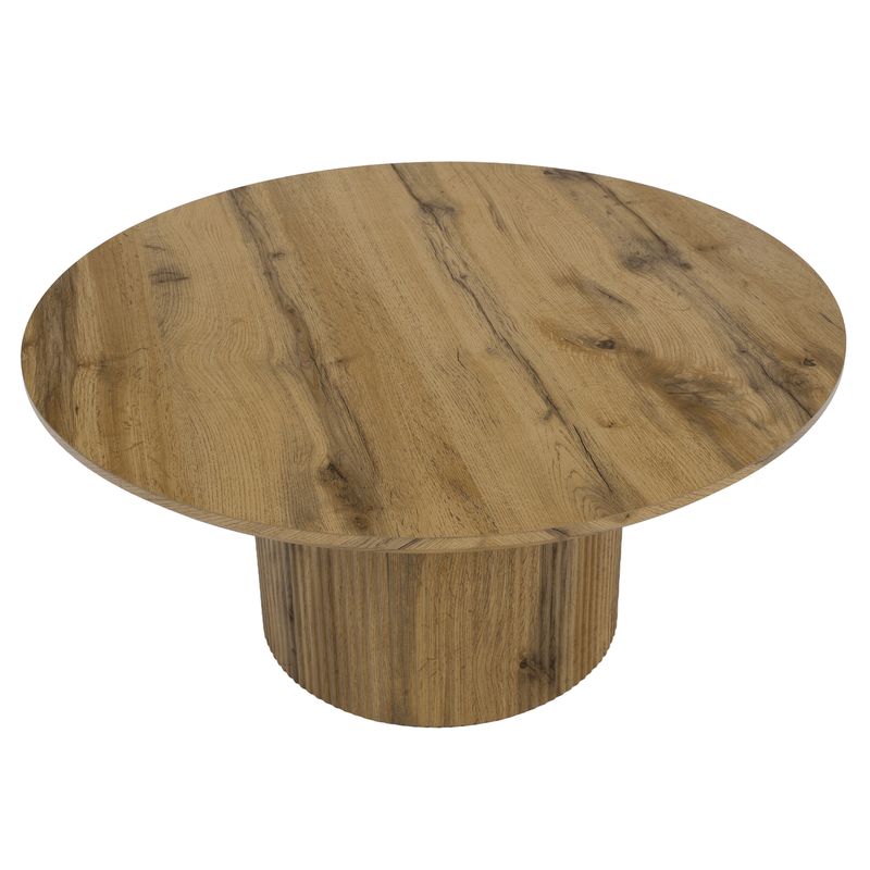 Originálny okrúhly konferenčný stolík, MDF vo farbe dub, priemer 80