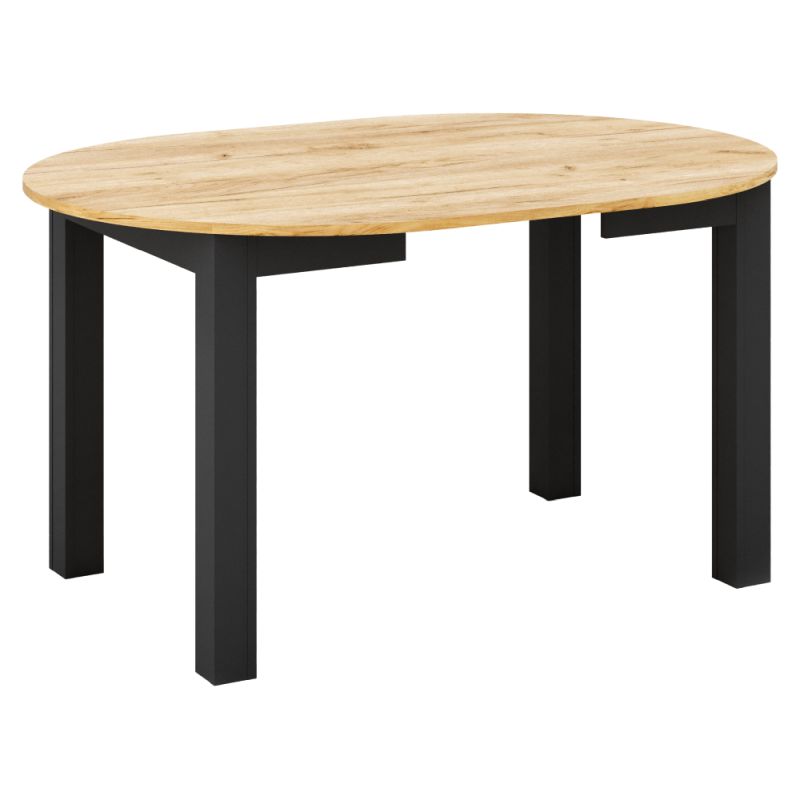 Jedálenský okrúhly rozkladací stôl, dub craft zlatý-čierna, 103-142