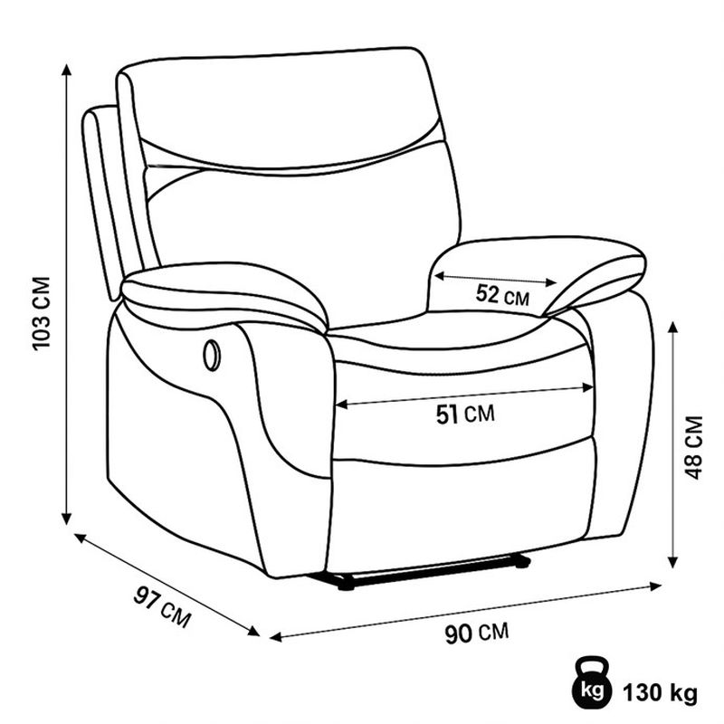 TV a relaxačné kreslo s elektrickým ovládaním, poťah lanýžová látka v dekore vintage