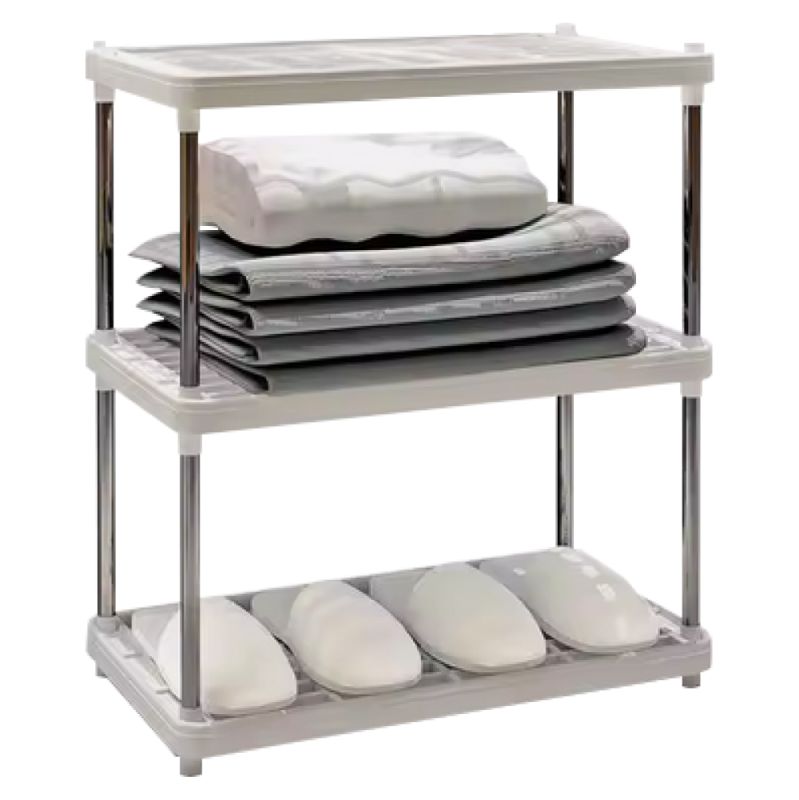 Štýlový regál vo farebnej kombinácii biela a sivá