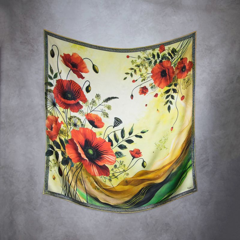 Módna hodvábna šatka MAK VLČÍ - ZELENÝ, 90 x 90cm