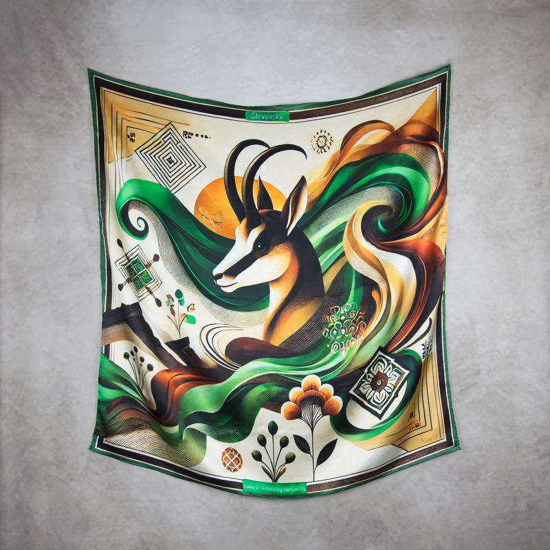 Módna hodvábna šatka KAMZÍK - ZELENÝ, 90 x 90cm