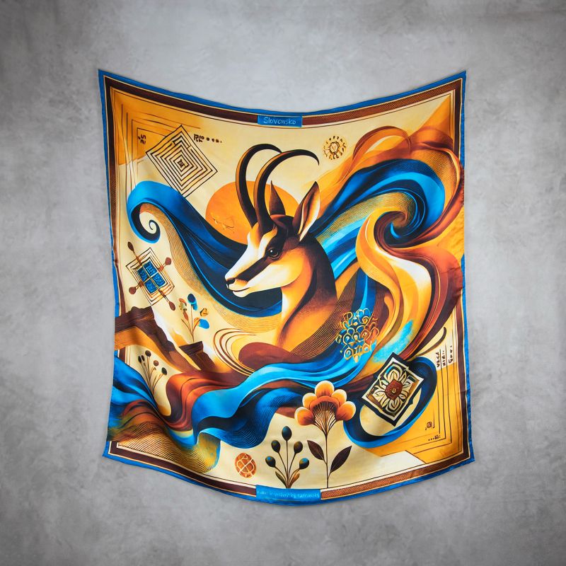 Módna hodvábna šatka KAMZÍK - MODRÝ, 90 x 90cm