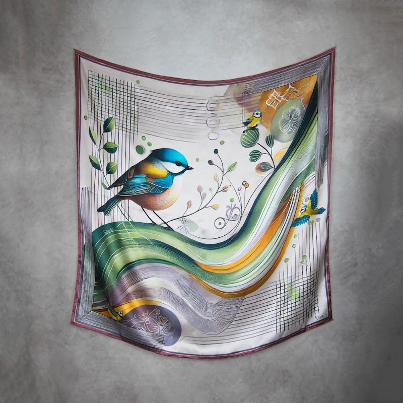 Módna hodvábna šatka SÝKORKA - PURPUROVÁ, 90 x 90cm