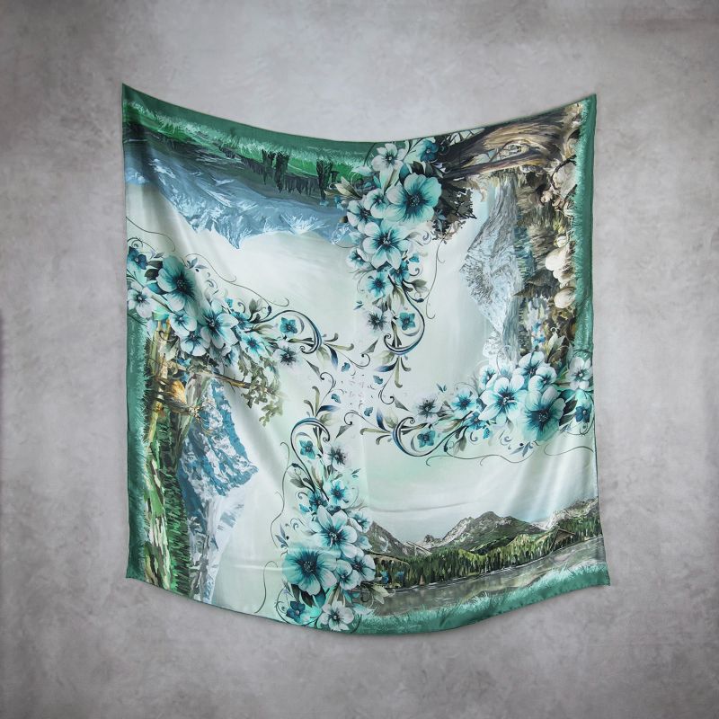 Módna hodvábna šatka VYSOKÉ TATRY - MÄTOVÉ, 90 x 90cm