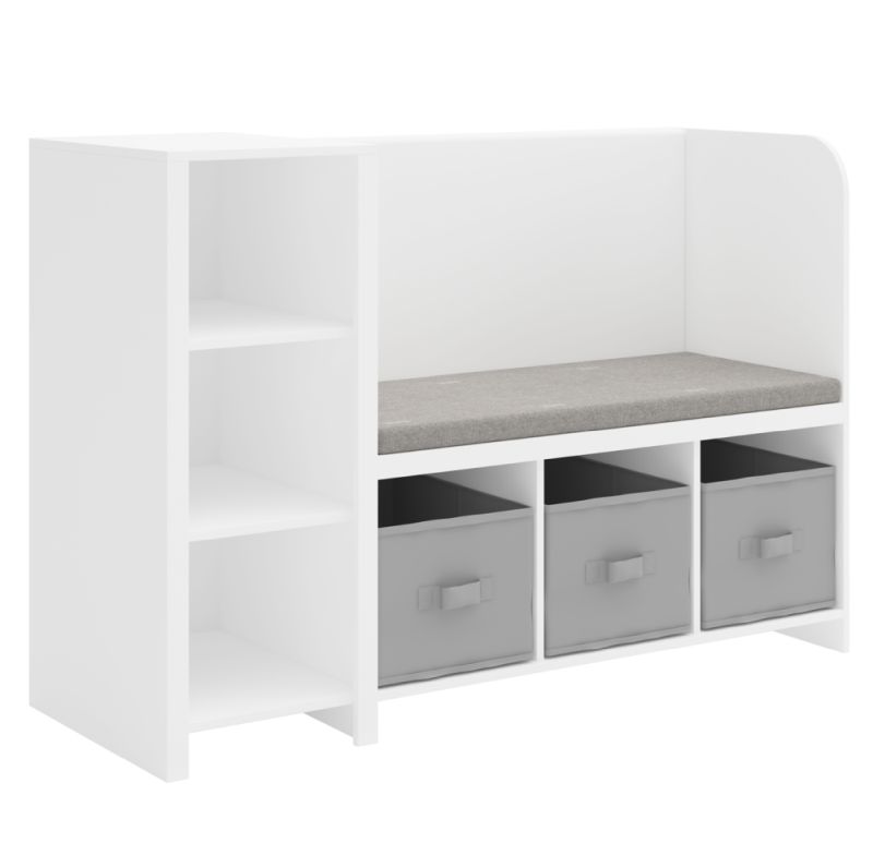 Regál s lavičkou, biela-sivá