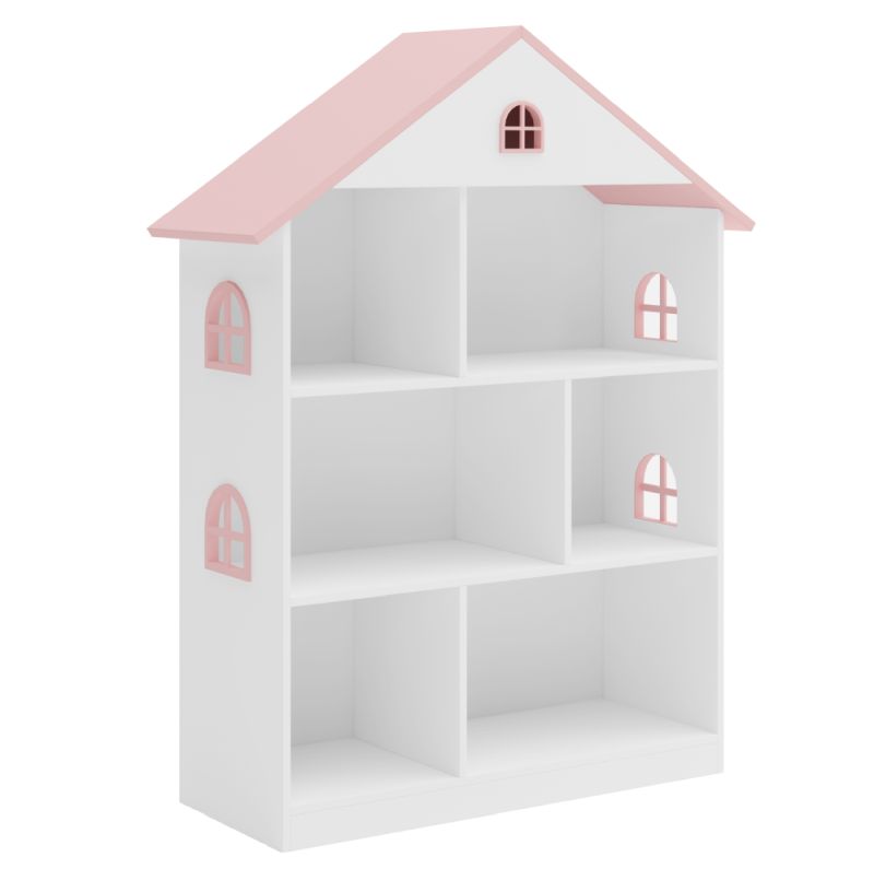 Detská knižnica v tvare domčeka, biela-ružová
