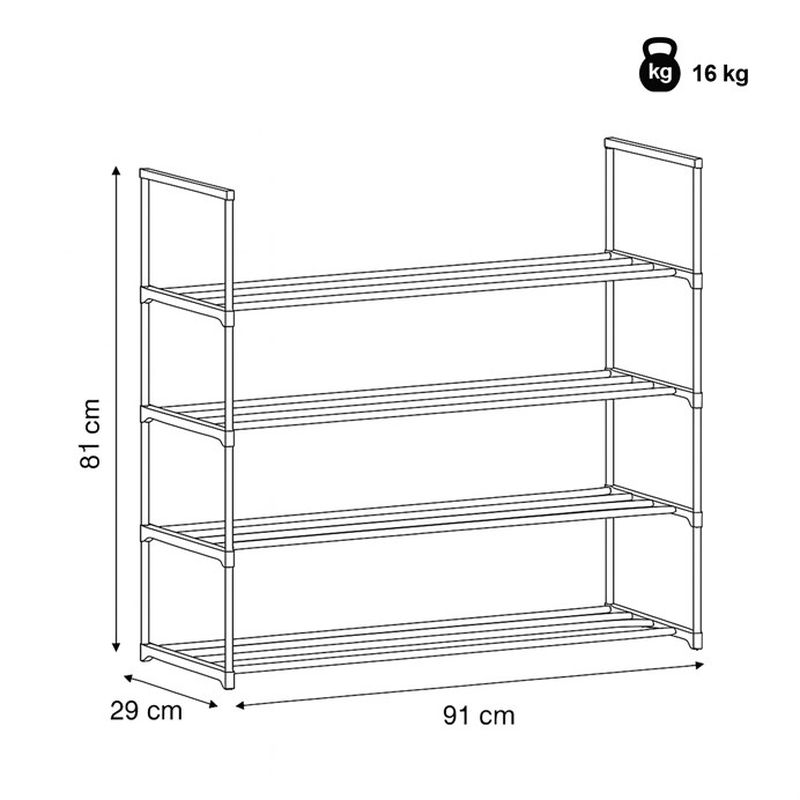 Botník, 4 police, čierny kov