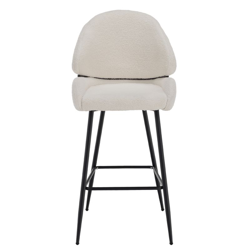 Barová stolička biela Bouclé látka -čierna