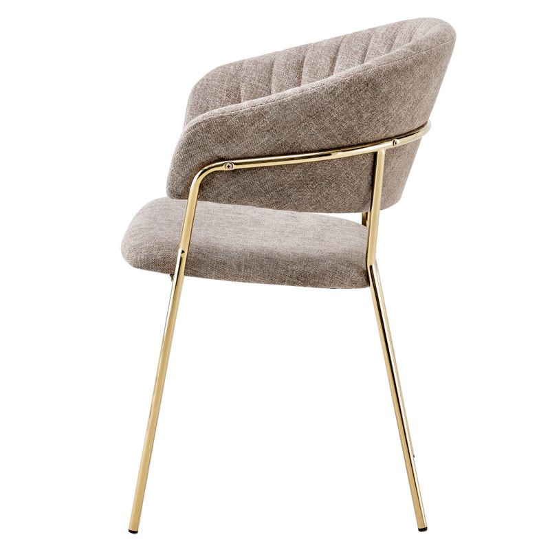 Dizajnové jedálenské kreslo, hnedá látka-gold chróm zlatý