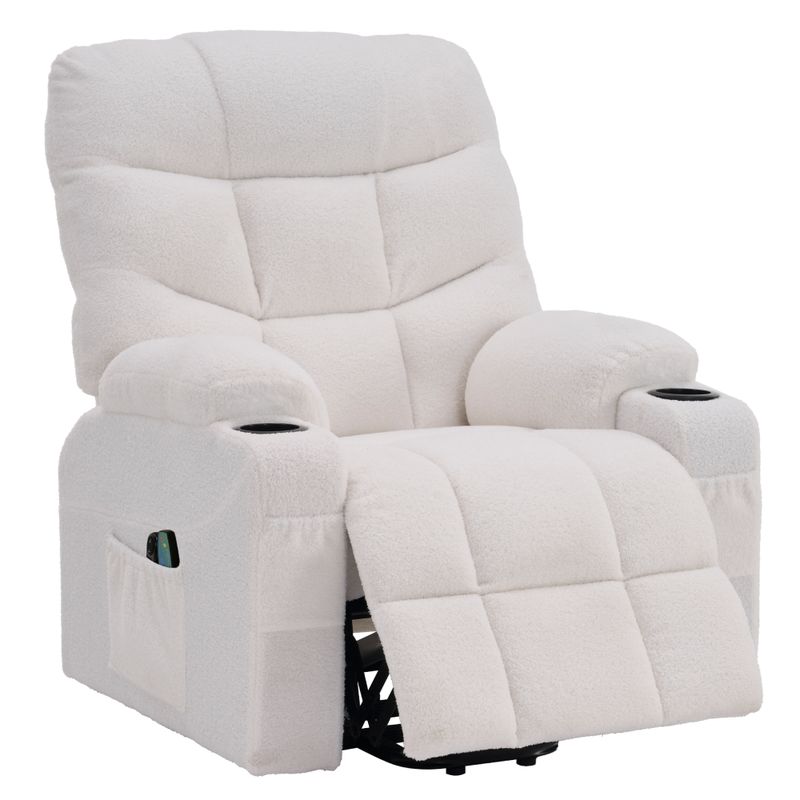 Masážne elektrické relaxačné polohovacie kreslo s podnožou biele