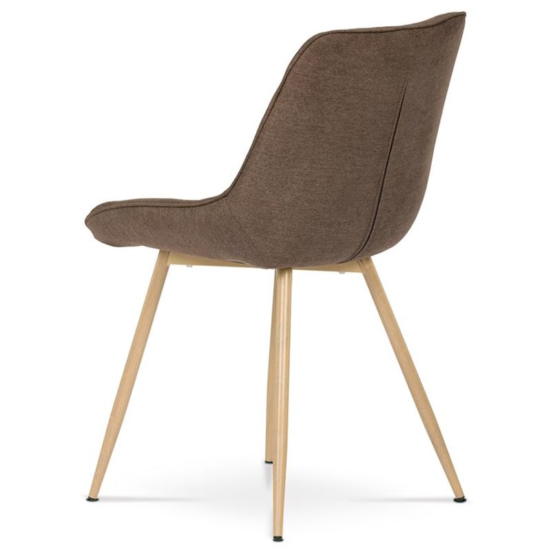 Jedálenská stolička, poťah hnedá látka, kovové nohy, 3D dekor dub