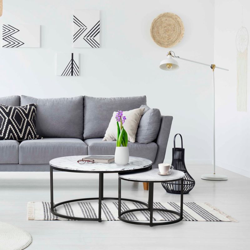 Minimalistický set 2 konferenčných stolíkov, biela-čierna