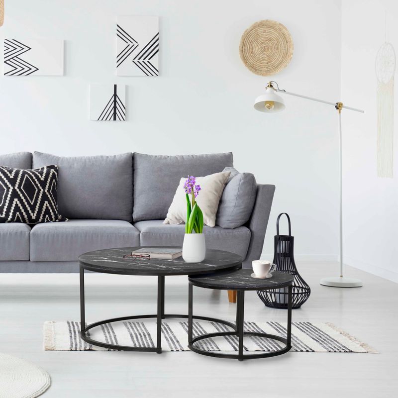 Minimalistický set 2 konferenčných stolíkov, tmavosivá-čierna