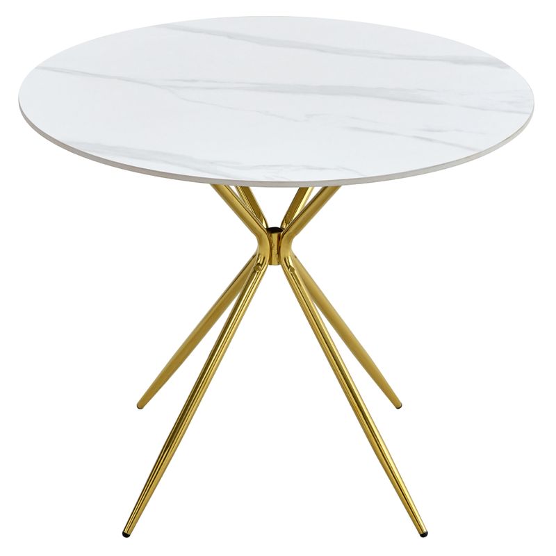 Jedálenský okrúhly stôl biely mramor-gold chróm zlatá, priemer 90 cm