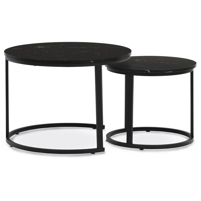 Stôl konferenčný okrúhly, set 2 ks, MDF doska, dekor čierny mramor