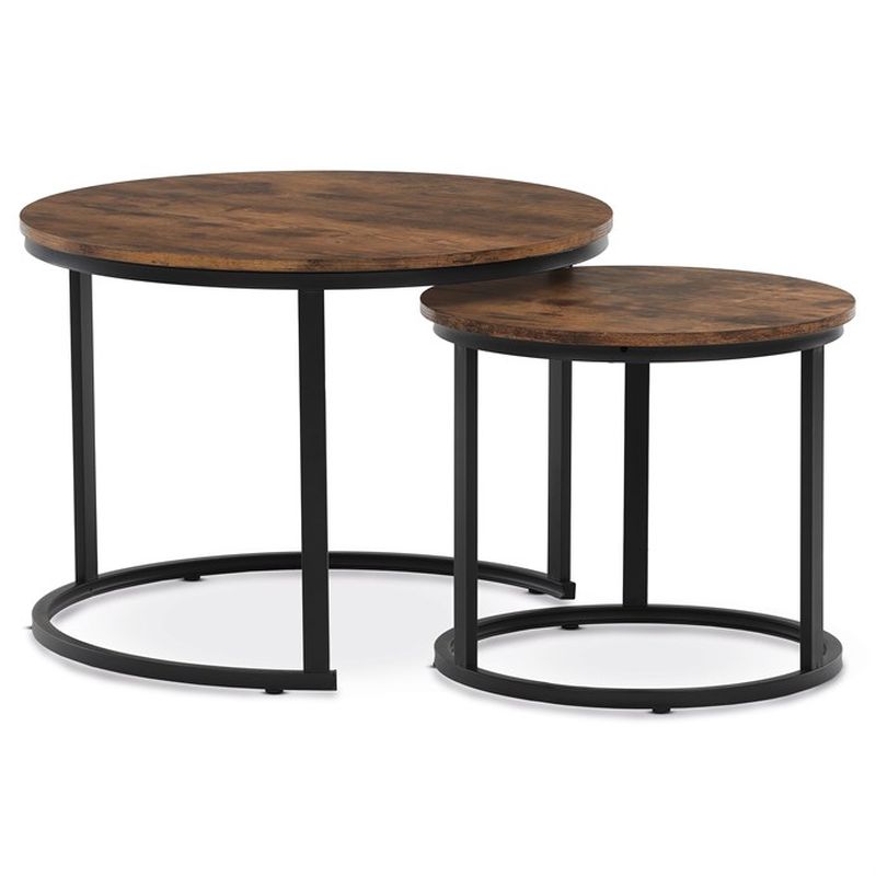 Stôl konferenčný okrúhly, set 2 ks, MDF doska, dekor staré drevo