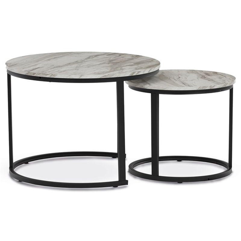 Stôl konferenčný okrúhly, set 2 ks, MDF doska, dekor biely mramor