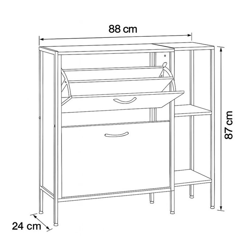 Botník s dvoma priehradkami a bočnými policami, dub