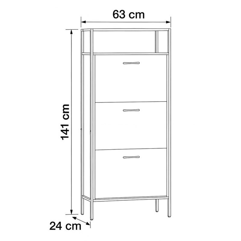 Botník s tromi priehradkami a policou, dub