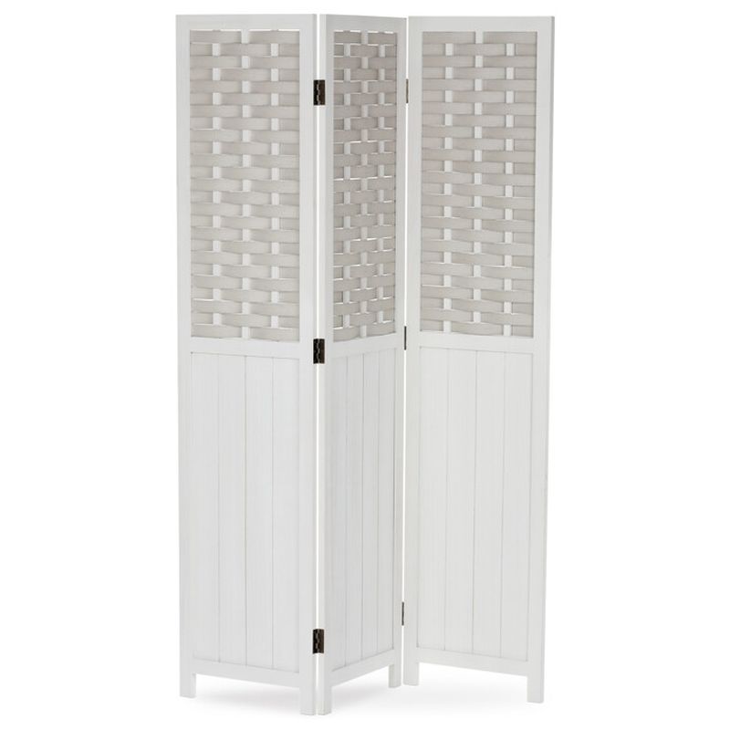 Trojdielny paraván z masívneho smrekového dreva biely