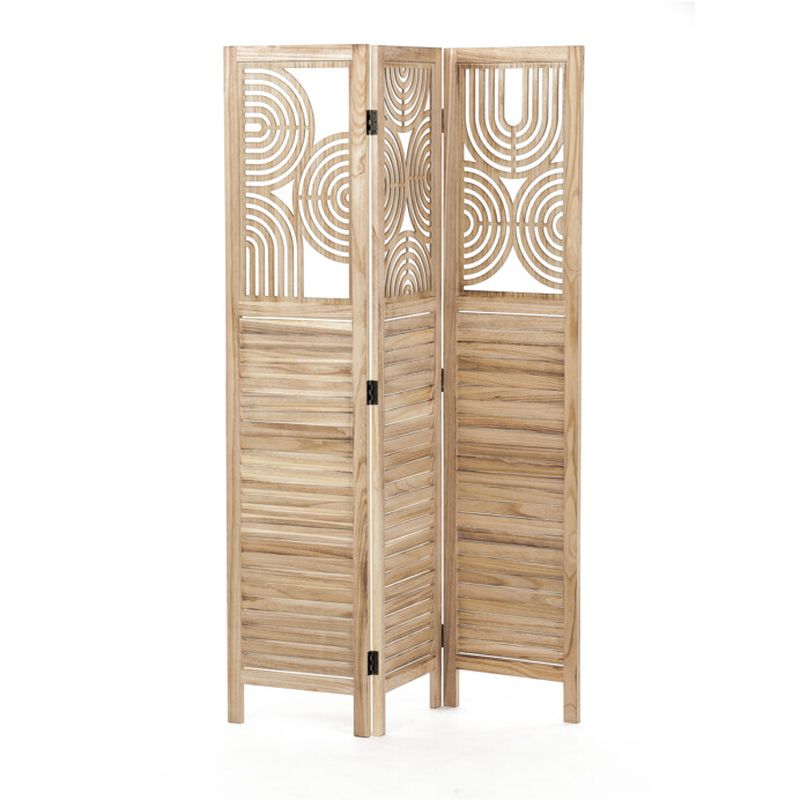 Trojdielny paraván z masívneho smreka v prírodnom odtieni