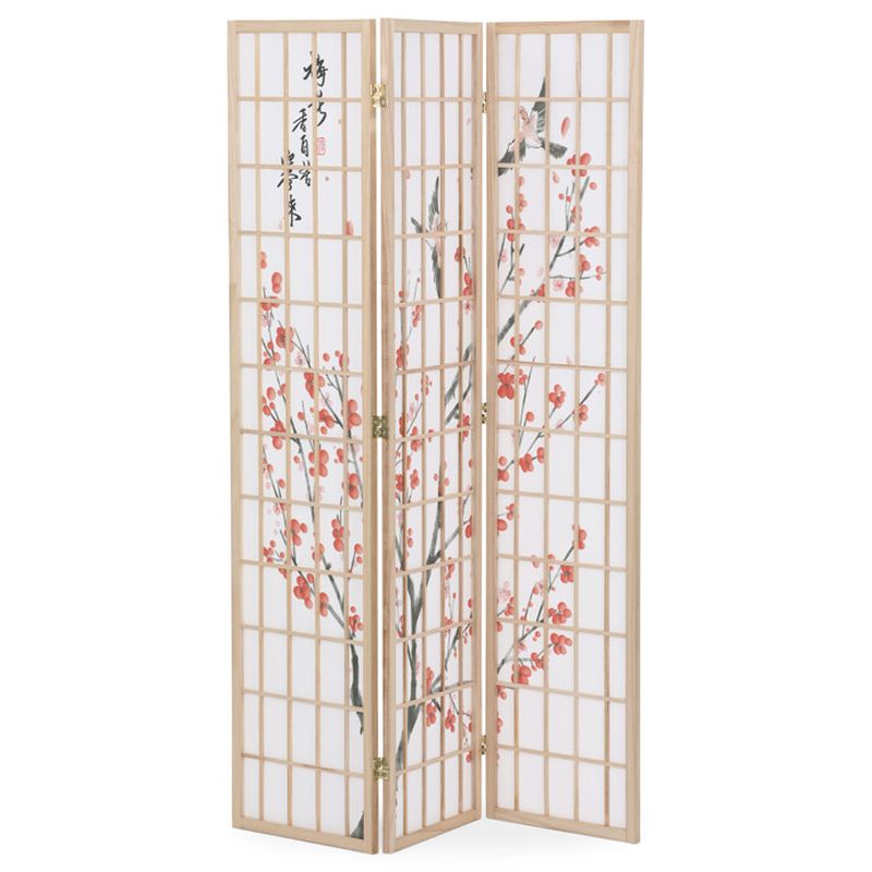 Trojpanelový paraván z masívneho smreka s dekorovanou textíliou