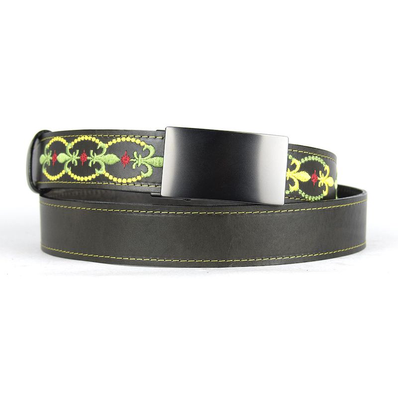 Limitovaný kožený opasok s výšivkou a brzdovou prackou, 151 cm, typ14