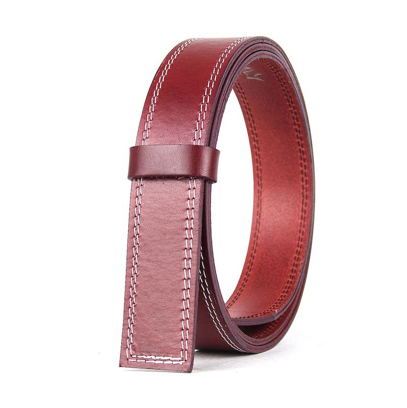 Kožený remeň pre opasky s brzdovou prackou, bordový s bielym prešívaním, šírka 3,5 cm