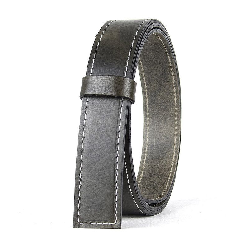 Kožený remeň pre opasky s brzdovou prackou, olivový s bielym prešívaním, šírka 3,5 cm