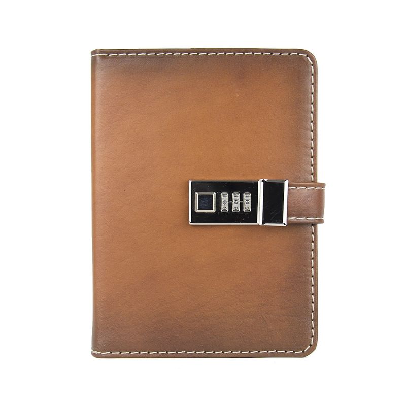 Kožený zápisník MIDDLE so zámkom, svetlo hnedý, ručne tieňovaný