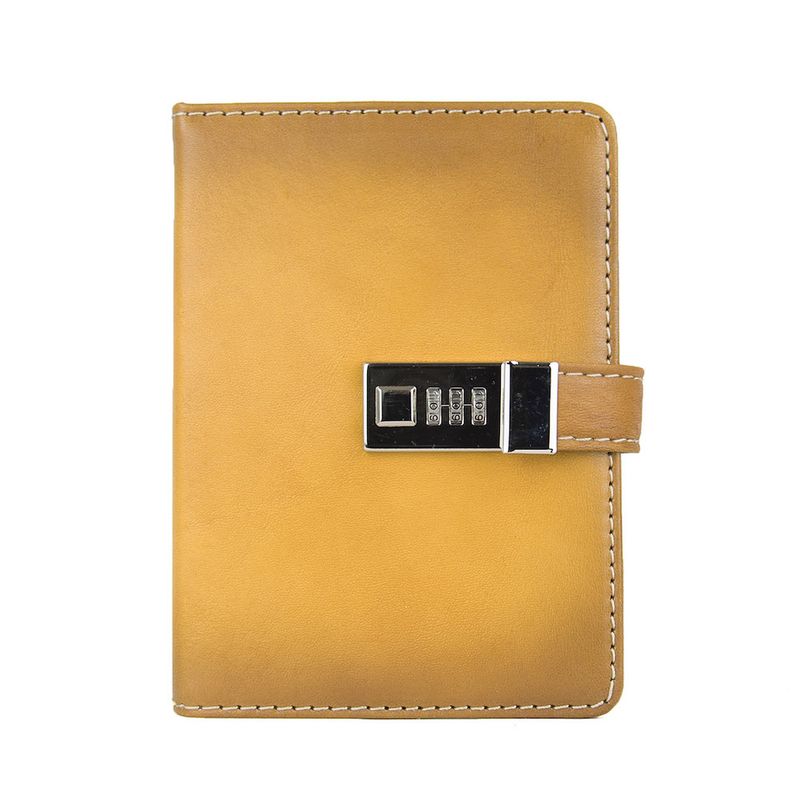 Kožený zápisník MIDDLE so zámkom, svetlo žltý, ručne tieňovaný