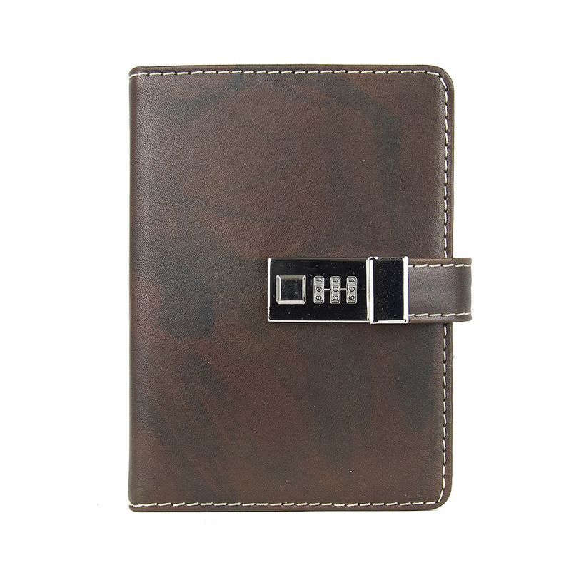 Kožený zápisník MIDDLE so zámkom, tmavo hnedý, ručne tieňovaný