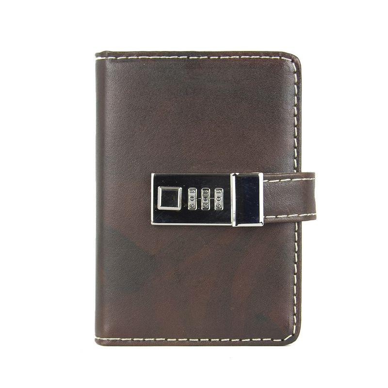 Kožený zápisník MINI so zámkom, tmavo hnedý, ručne tieňovaný