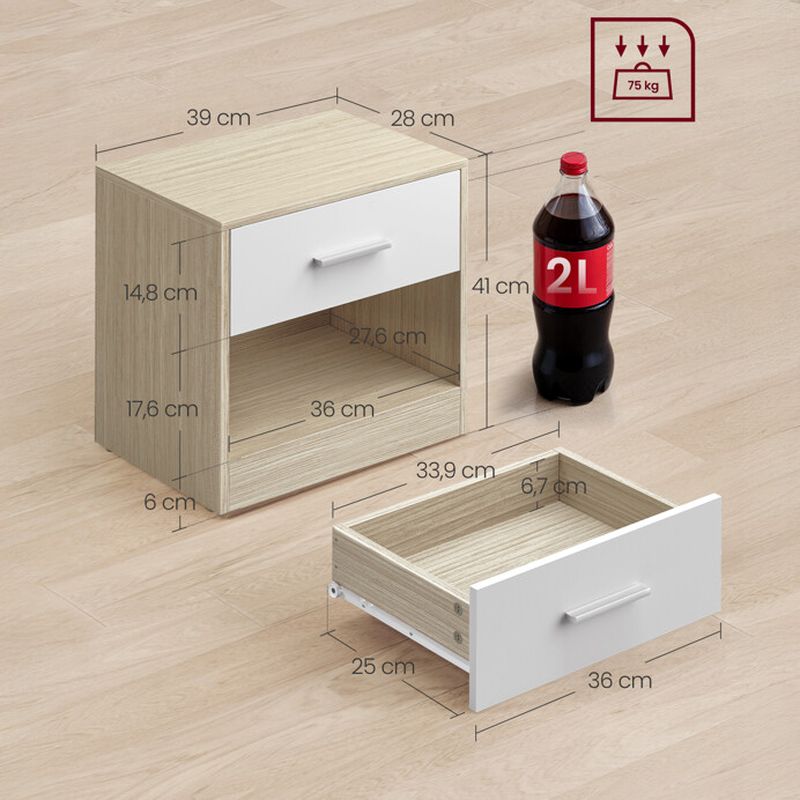 Súprava dvoch nočných stolíkov béžových s bielymi čelami zásuviek