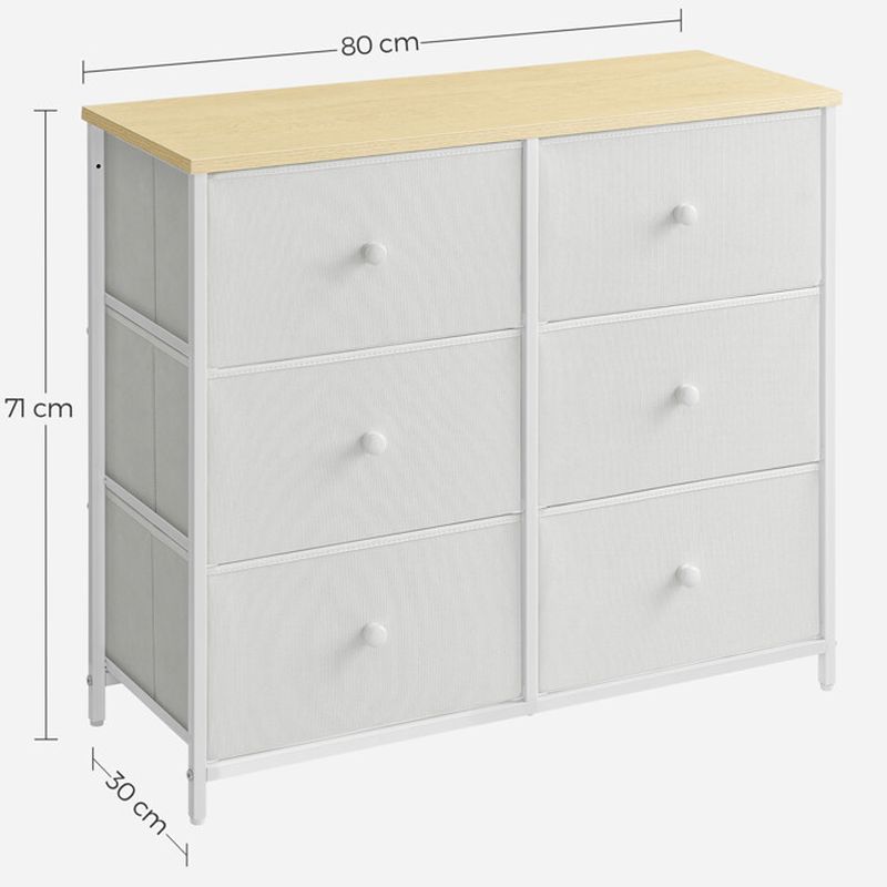 Komoda so 6 látkovými zásuvkami, biela-buk