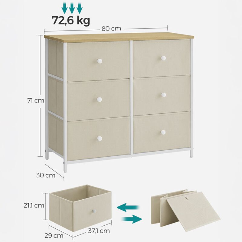 Komoda s 6 látkovými zásuvkami, bežová-buk