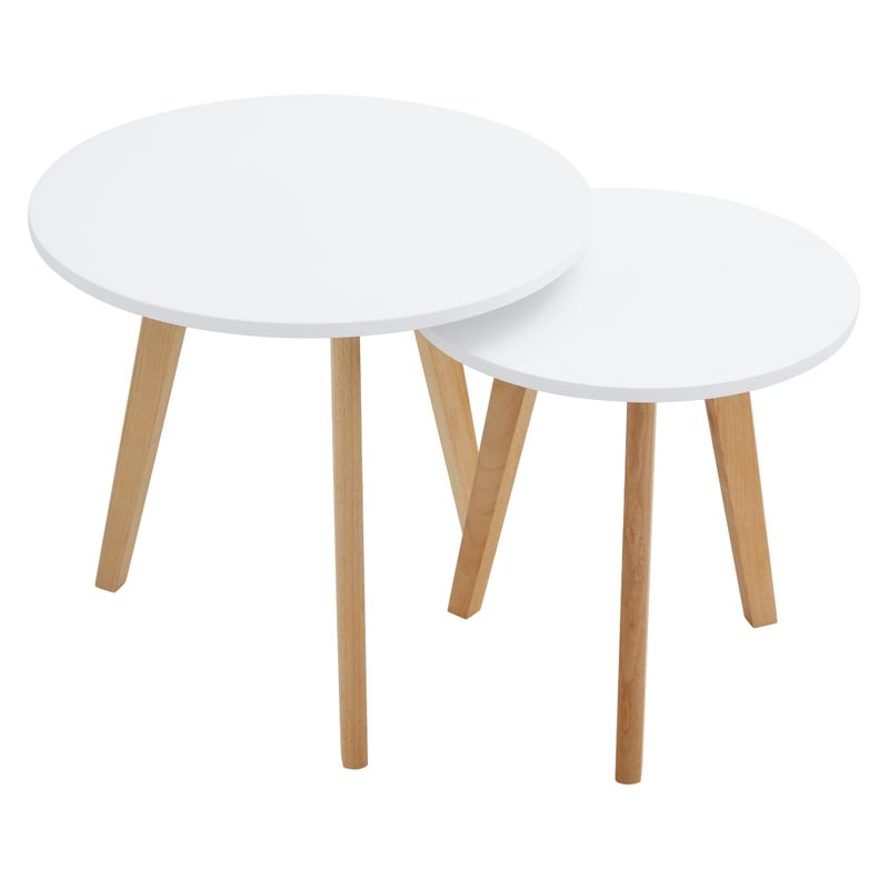 Sada dvoch okrúhlych konferenčných stolíkov, biela-buk